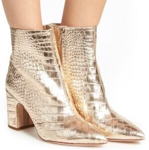 Sam Edelman Women’s Hilty Gold Embossed Crocodile Ankle Boots. Size 10